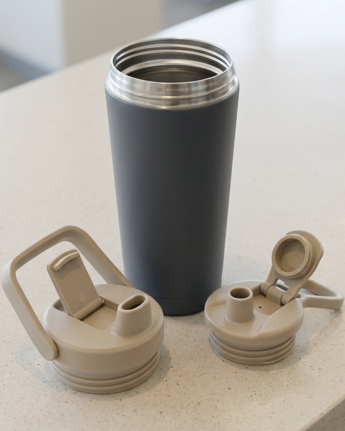 Mvabv Twenty Two Ounce Travel Tumbler with Flip Chug Spout and Carry Bail Slate - Lifestyle view
